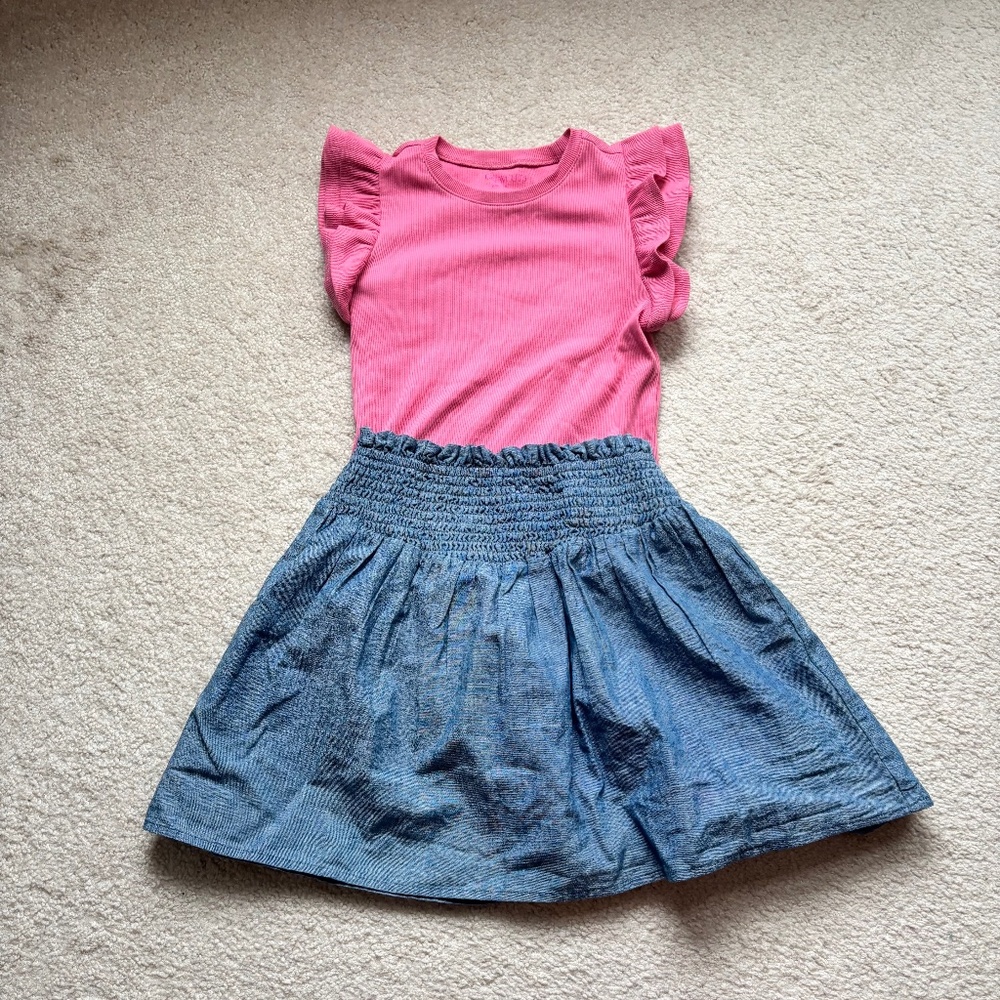 Crewcuts Girls Outfit Set Pink Ruffle Top & Chambray Skirt Size 10 J.Crew Kids